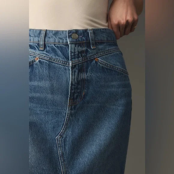 Reformation Jagger Denim Midi Skirt in Hemlock